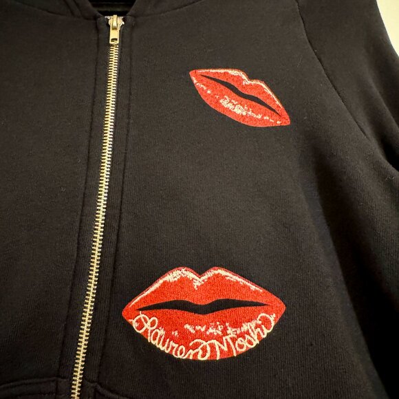 Lauren Moshi Read My Lips Full Zip Up Hoodie Black Red Pockets Women's Size M - Picture 3 of 9